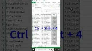 Excel Shortcut 🔥 Ctrl + Shift + ?  का कमाल! 💰Currency Format Trick | Excel Tips in Hindi #shorts
