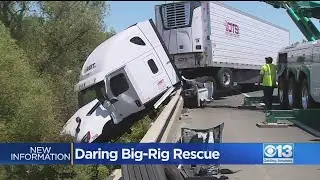 Occupants Saved By Daring Rescue After Big Rig Crashes, Dangles Off Yolo Bypass