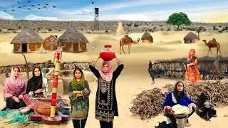 Morning routine of Village WomanTraditional Cooking Mud House Life | desert in winter