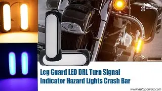 Leg Guard LED DRL Turn Signal Indicator Hazard Lights Crash Bar for Motorcycles (Yellow & Blue)