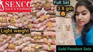 Senco Gold pendant earrings set designs with Price starts 3.8 Gm | Light weight gold pendant sets 