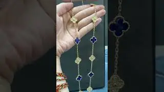 Van Cleef & Arpels 18K Yellow Gold 20 Motifs Diamonds And Lapis Alhambra Necklace