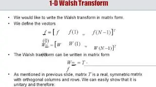 Discrete Walsh Trasform (DWT) in Image Processing