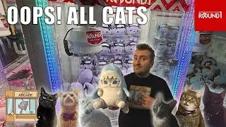 Попытка выиграть всех кошек в игровых автоматах с клешнями в первом раунде.