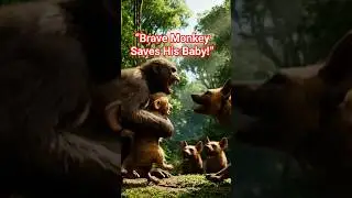 Brave Monkey Rescues His Cub From Wild Dogs | Jungle Survival Moments 🐒🔥#shorts #shortsfeed #ai