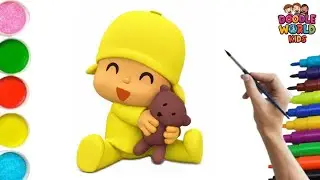 How to Draw Yellow Pocoyo 💛 Easy Cartoon Drawing for Kids | Doodle World Kids