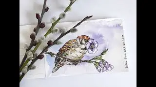 SPARROW AND FLOWERS|| Julia fine art