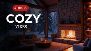 Cozy Cabin & Aurora Borealis Ambience (3 Hours) Relaxing Sleep Music with Crackling Fireplace Sound