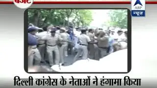 Delhi Congress workers protest outside Railway Minister residence