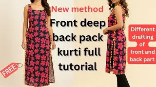 Simple kurti cutting and stitching for beginners/front deep back pack neck kurti bnana sikhe#video