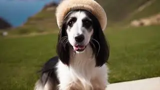 Cute Afghan Hound wear a Hat