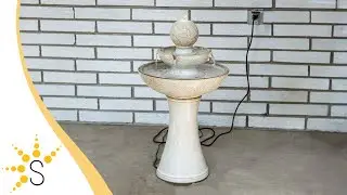 Sunnydaze Gentle Glow 2-Tier Ceramic Outdoor Fountain with LED Lights - SSS-5821