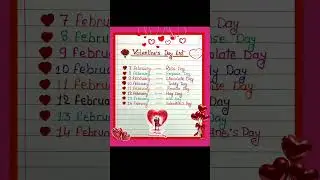February Special Days List |Valentine Week Full Schedule 2026 | #valentinesday #shorts #trending