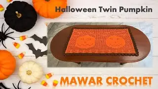 PART 1 OF 8 : HALLOWEEN TWIN PUMPKIN \ TABLE RUNNER \ CENTERPIECE \ RECTANGLE SHAPE TABLE RUNNER