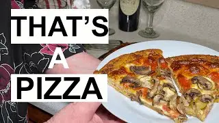 How to make homemade pizza using inexpensive store-bought dough, pesto, cheese and vegetables.