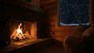 Cozy Cabin Living Room: Snowy Window & Fireplace Sounds ❄️ Winter Storm Ambience for Sleep & Focus 🔥