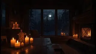 Moonlit Winter Cabin Ambience | Fireplace Warmth & Snowy Night Forest