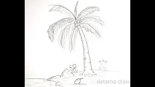 Gambar pohon kelapa dengan pensil