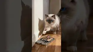 Blue-Eyed Cat Touches Mouse Trap Then Pulls Back - So Cute! #cutepaws  #shorts  #cat