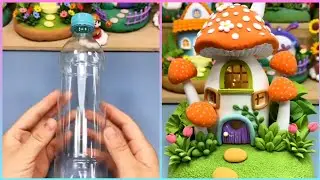 Make A Beautiful Mushroom House With Waste Bottle And Air Dry Clay