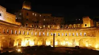 Trajan's market, Trajan Forum, Night. Roma, Italy. 4K