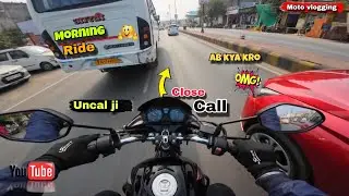 Morning ride bus or car ke bech me fas gya 😱😓.  #motovlog 