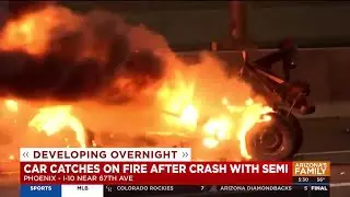 1 hospitalized after crash ends with car fire on Phoenix freeway