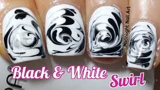 Black & White Swirl Drag Marble Nail Art Tutorial