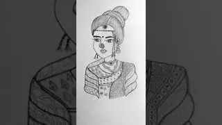 Indian bride pencil drawing tutorial, pencil drawing, how to draw Indian bride in Navari saree,