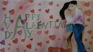 Happy valaentine day.How to draw love couple kissing scene easily raining heart