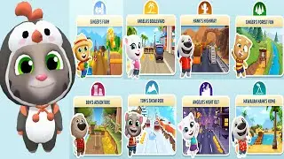 Talking Tom Gold Run - Smart Penguin Tom Full Upgrading All 9 Houses - Angela Ben Ginger Becca Game