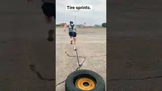 Football player doing tire sprints. #football #sprint #run #speed #strengthandconditioning #gym