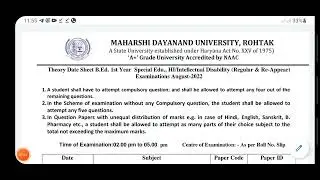 MDU UNIVERSITY ROHTAK:B.ED 2022 DATE SHEET, DATE SHEET/B.ED DATE SHEET/B.ED DATESHEET 2022