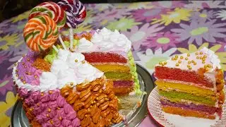 Rainbow Cake Recipe | How To Make Eggless Rainbow Cake