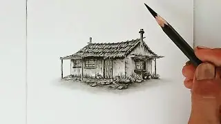 How to draw an old house, hut , home , barn by pencil ?