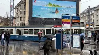 Zurich downtown walk in heavy rain 🌧 ☔️ 🇨🇭 (4K, 60 fps), October 2022