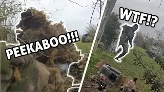 Airsoft ghillie hidden in plain sight with silent M4