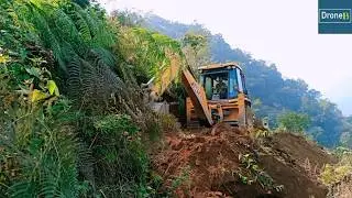 Destructive JCB Backhoe Loader Making New Hilly Road- Digging Out Stones