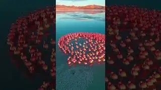 Flamingos Create a Mirror Pattern in a Salt Lake