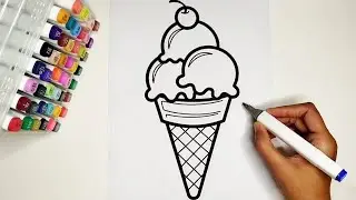 ASMR Coloring a Triple Scoop Ice Cream Cone 🍨🍦