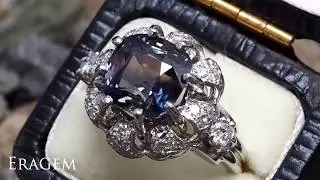 4 Carat No Heat Color Changing Sapphire Ring w/ Diamond Halo