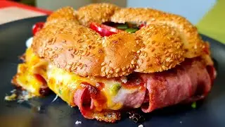 Simit Bread Breakfast with Bacon and Cheese. Like a Very Tasty Street Food 3/8/2022 #breakfast