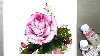 Simple Watercolor Painting -Pink Rose-Tutorial for Beginners Step by Step
