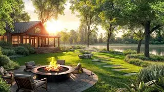 Peaceful Lakeshore Cottage 🌿 Morning Lake Waves, Birds Chirping & Warm Campfire Ambience