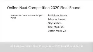 ALL PAKISTAN ONLINE NAAT COMPETITION 2020,FINAL ROUND FEMALE PARTICIPANTS RESULT