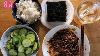 Asmr || Samyang Noodles, Rice, Cucumber, Seaweeds & Iced Tea Eating Sounds