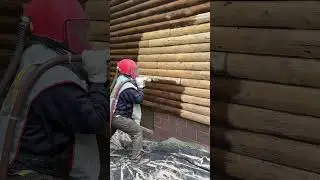 Ground Glass media blasting log homes. #loghome #diy #restoration #classicwood #offgrid