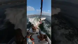Wake surfing for the girls on Okanagan Lake .