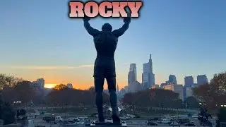 Rocky Balboa statue on top of the Rocky steps overlooking Philadelphia.