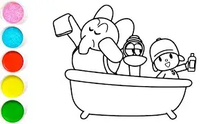 How to draw cute Pocoyo Pato with pink elephant drawing painting coloring for kids and toddlers 